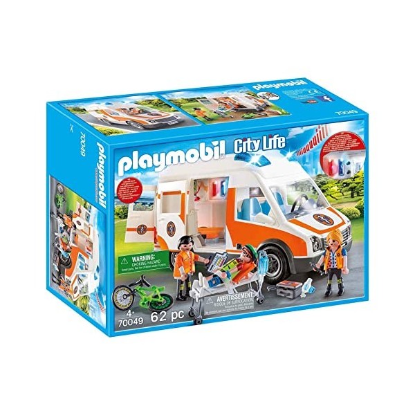 PLAYMOBIL City Life 70049 Ambulance with Flashing Lights, For Children Ages 4+