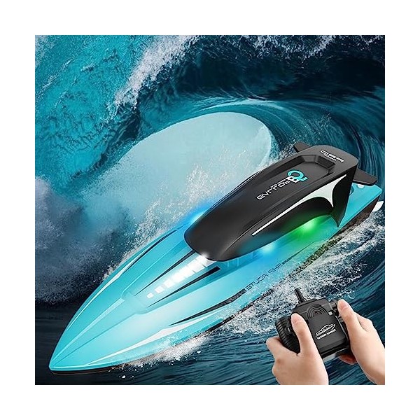 OBEST RC Bateau Télécommandé 2.4GHz Bateau, 25km / h Haute Vitesse RC Racing Boat avec Lumière Éblouissante et 2 Batteries An