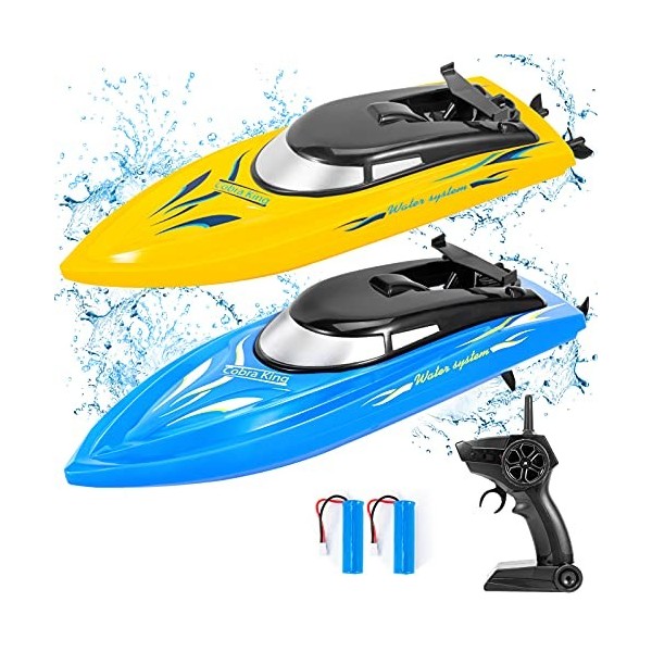 AlagiFun Lot de 2 Bateaux RC pour Enfants, Bateau de Course télécommandé Haute Vitesse 2,4 GHz, Jouet Aquatique dété pour Pi