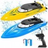 AlagiFun Lot de 2 Bateaux RC pour Enfants, Bateau de Course télécommandé Haute Vitesse 2,4 GHz, Jouet Aquatique dété pour Pi