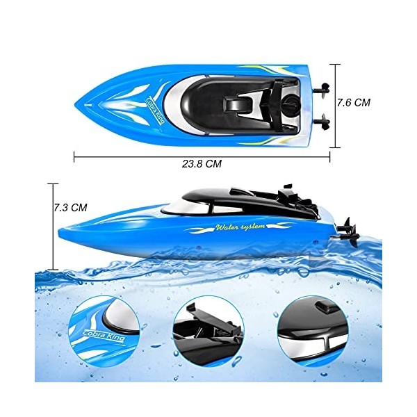 AlagiFun Lot de 2 Bateaux RC pour Enfants, Bateau de Course télécommandé Haute Vitesse 2,4 GHz, Jouet Aquatique dété pour Pi