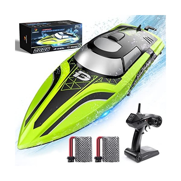 DEERC Bateau télécommandé RC pour piscines et lacs, bateau de course auto-ramissant avec batterie rechargeable pour enfants e