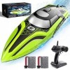 DEERC Bateau télécommandé RC pour piscines et lacs, bateau de course auto-ramissant avec batterie rechargeable pour enfants e