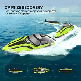 DEERC Bateau télécommandé RC pour piscines et lacs, bateau de course auto-ramissant avec batterie rechargeable pour enfants e