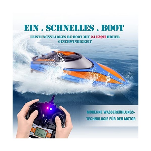 GizmoVine RC Bateau,30KM/H Bateau Telecommandé,2,4 GHz Bateau Radiocommandés Jouet,RC Racing Bateaux pour Adultes et Enfants 