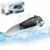 OBEST Télécommandé Bateau avec LED Lumière, 20+ km/h RC Bateau Haute Vitesse, 2.4GHz Double Hélice RC Requin Bateau avec 2 Ba