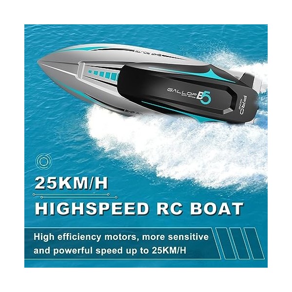 OBEST Télécommandé Bateau avec LED Lumière, 20+ km/h RC Bateau Haute Vitesse, 2.4GHz Double Hélice RC Requin Bateau avec 2 Ba