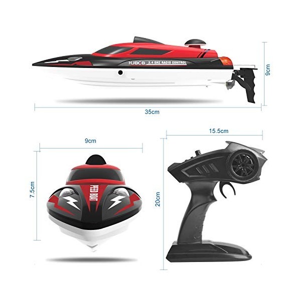 kuman RC Bateau de Course à Grande Vitesse 25km/h Jouet Télécommande Imperméable Orientation Préscise à 180°2.4GHz LCD Affich