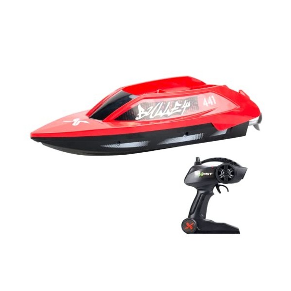 Exost Bateau Télécommandé Rouge - Rocketwave 2,4 Ghz - Batterie Rechargeable - Jouet pour Enfant 5,6,7,8,9,10 Ans