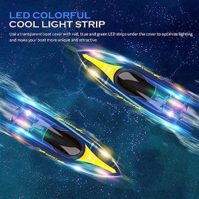 OBEST RC Bateau Télécommandé 2.4GHz Bateau, 20km / h Haute Vitesse RC Racing Boat avec LED Éblouissante Lumière 2 Batteries R
