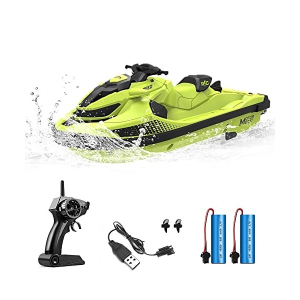 OBEST Jouet deau RC Bateau avec Requin, 2.4GHz Télécommandé 2 en 1 Shark Speedboat Electrique pour Enfants, Cadeau Dété pou