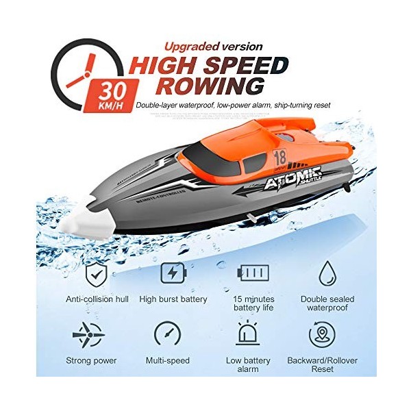 Goolsky Bateau RC 30 km/h IPV7 Étanche 2,4 GHz 4 Canaux Bateau de Course pour Enfants Adultes