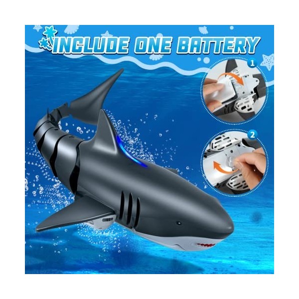 Kiztoys Requin Telecommandé, 2.4 GHz Télécommandé Requin Bateau Jouet RC Requin Simulation Shark Speedboat, Jouet de Piscine 