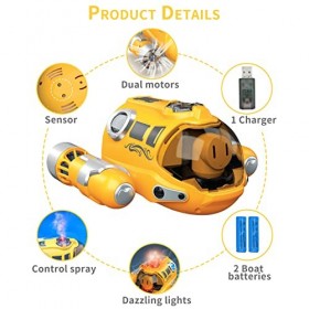 OBEST Spray Bateau Moteur Télécommande Imperméable, 2.4GHz Double Hélice RC Jouet deau avec Lumière, 360° Rotation Haute Vit