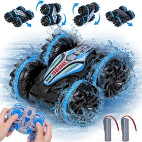 Voiture Télécommandée, Amphibie RC 2,4 GHz Stunt Car 360° Rotation 180° Flip Tout Terrain 4WD Bateau Télécommandé Jouet avec 