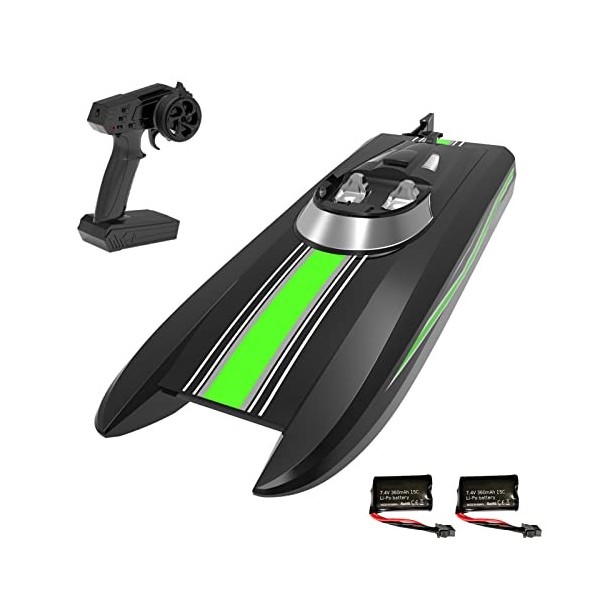 Duisger Bateau télécommandé 30km/h Haute Vitesse 2.4GHz télécommande Bateau Jouet Cadeau pour Enfants Adultes garçons Alarme 