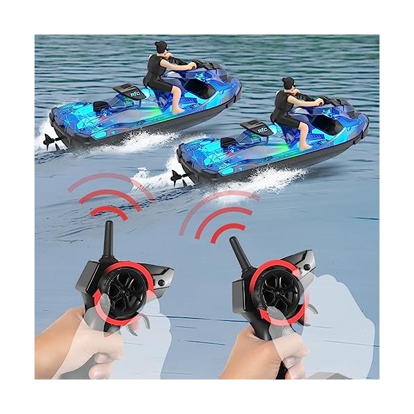 Best 2,4 GHz Bateau Radiocommandé, RC Bateau, avec lumières LED et poupées de Simulation, 2 Batteries, Jouets pour Adultes/En