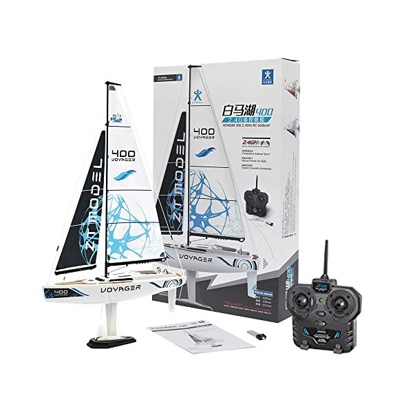 PLAYSTEM Voyager 400 RC Controlled Wind Powered Sailboat in Blue - 21" Tall