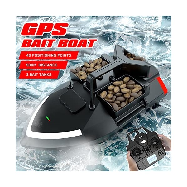 CRESEAPRODUCTS Bateaux dappât GPS à télécommande pour pêche à la carpe avec lumières LED, capacité de 12 000 mAh, portée de 