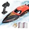 Hosim Bateau télécommandé Brushless 35+ KM/H, navire de haute vitesse RC avec éclairage LED, bateau de course avec 2 piles re