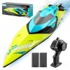 4DRC S2 RC Bateau Télécommandé 2.4GHz Bateau, 30+km/h Haute Vitesse RC Racing Boat avec LED Éblouissante Lumière 2 Batteries 