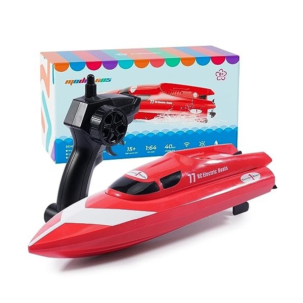 ifollower Bateau Télécommandé pour Piscines et Lacs, 15+KM 2.4Ghz Bateau Télécommandé pour Enfants avec 2 Piles Rechargeables