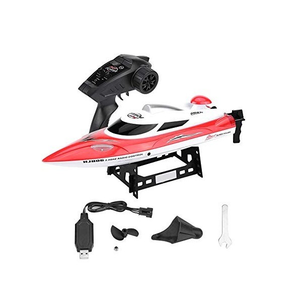 Dilwe RC Bateau de Course, 2.4GHz 4 canaux Mini Bateau Racing RC Modèle Véhicule Navire Jouet pour Enfants Red 