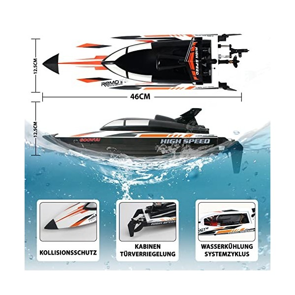 PENGBU RC Bateau Télécommande 2.4GHz Bateau Telecommandé 35 Km/H Bateau de Course à Grande Vitesse avec 2 Piles Rechargeables