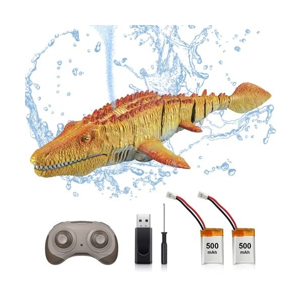 OBEST Bateaux Telecommander Mosasaure Shark, 2.4GHz Jouet RC Bateau avec Requin, Rechargeables Boat Simulation de Mosasaure N