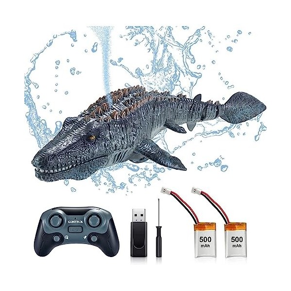 OBEST Bateaux Telecommander Mosasaure Shark, 2.4GHz Jouet RC Bateau avec Requin, Rechargeables Boat Simulation de Mosasaure N