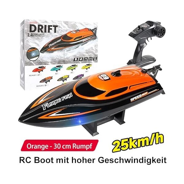 EXBONZAI Bateau télécommandé - 2,4 GHz - 25 km/h - Haute vitesse - RTR - Pour piscines et lacs - Cadeau pour enfants et adult