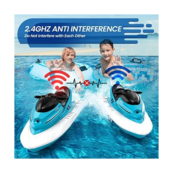 Tecnock Bateau télécommandé pour Enfants, RC Bateau Jet Ski 50 Min Longue durée de Fonctionnement, Bateau à Moteur avec Deux 