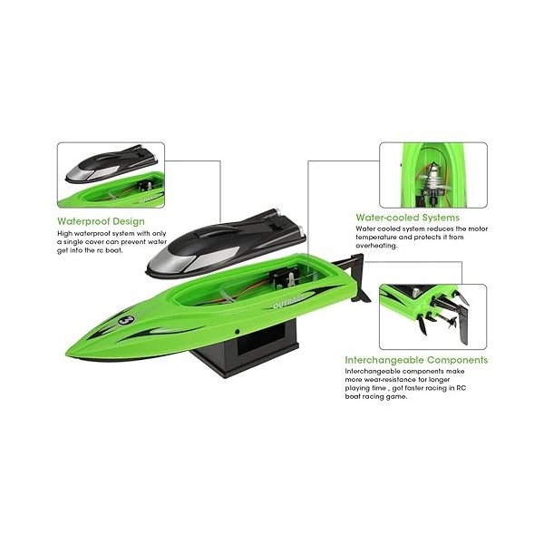 FUNTECH Bateau RC pour enfants et adultes, bateaux de course rapides pour lacs et piscines, bateau télécommandé électronique 