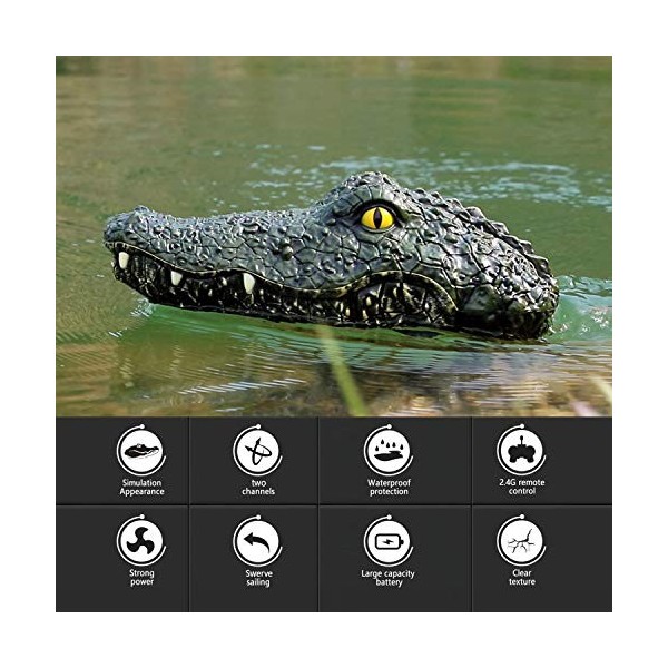 Bateau de course électrique en forme de tête de crocodile avec batterie pour piscines farces dans leau 2,4 G 2 canaux téléco