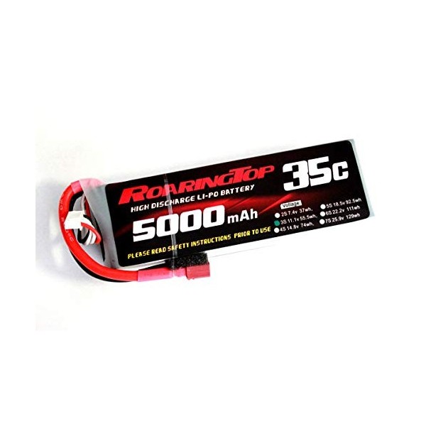 ROARINGTOP Lot de 2 batteries Lipo 3S RC 11,1 V 50 C 5200 mAh - Coque souple - Avec connecteur Deans T - Pour avion radiocomm