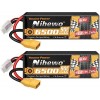 Nihewo Lot de 2 batteries Lipo 4S 14,8 V 6500 mAh 90 C HardCase Connecteur XT90 Compatible avec Arrma Losi 1/5 1/6 1/7 1/8 RC