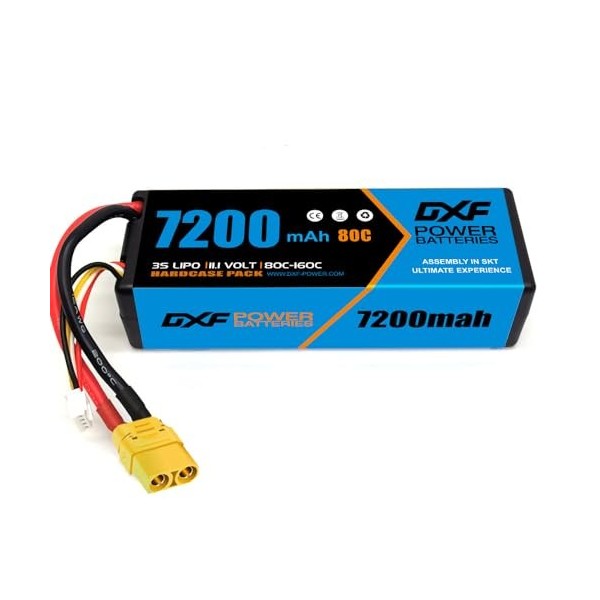 DXF Batterie Lipo RC 7200 mAh 3S 11,1 V 80 C avec connecteur XT90 pour voiture radiocommandée, hélicoptère, bateau, buggy, ca