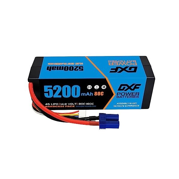 DXF Batterie Lipo 4S 14,8 V 80 C 5200 mAh RC Batterie avec prise EC5 pour voiture radiocommandée, camion, bateau, truggy RC H