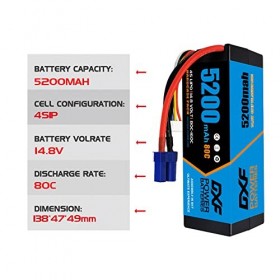 DXF Batterie Lipo 4S 14,8 V 80 C 5200 mAh RC Batterie avec prise EC5 pour voiture radiocommandée, camion, bateau, truggy RC H