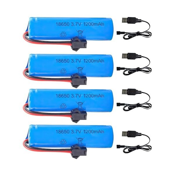 Hojalis 3.7V 1200mah Batterie au Lithium, 4 PCS Li-ION Batterie Rechargeable avec USB Câble de Charge et SM-2P Prise, 18650 B