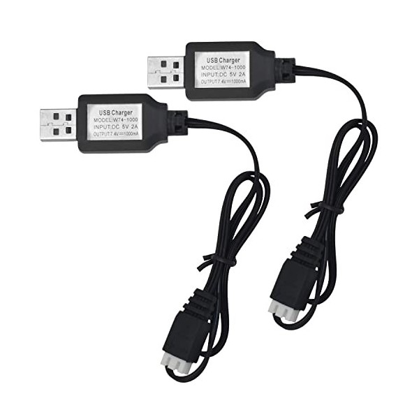 Lot de 2 câbles de charge USB LiPo 7,4 V avec fiche SM-3P pour véhicule miniature RC Buggy, voiture, camion, bateau