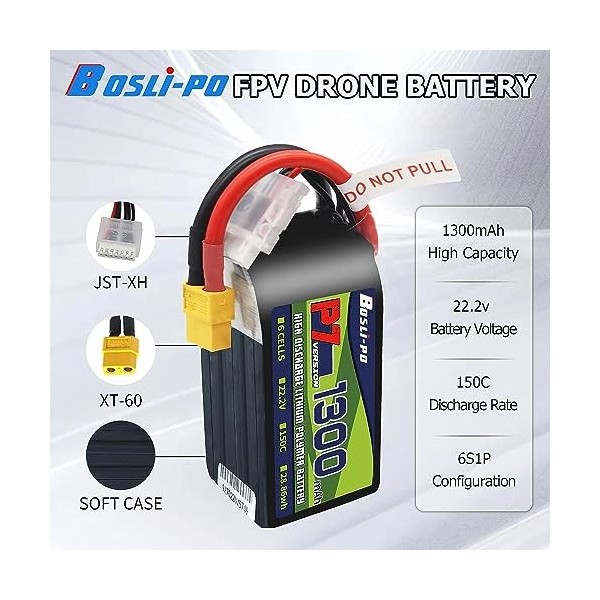 Batterie Lipo 6S 1300 mAh 150 C 22,2 V Lipo avec prise XT60 RC Lipo pour FPV RC Avion Voiture Evader BX Quadcopter Hélicoptèr