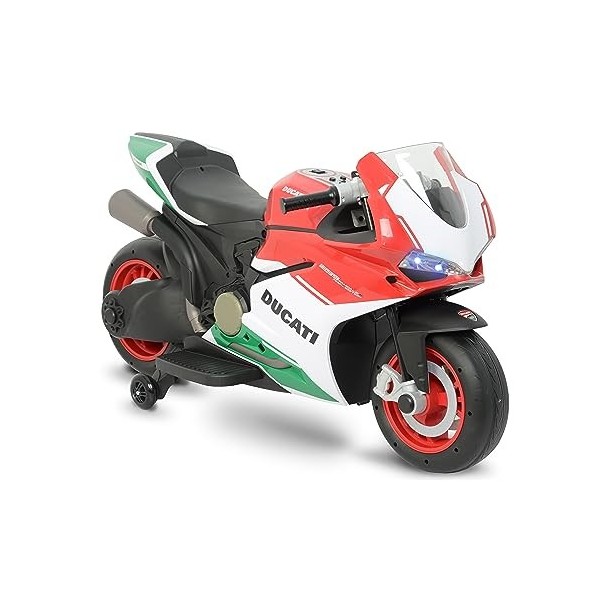 FEBER - Ducati 2138, moto enfant à batterie 12 volts, avec lumières et sons de démarrage et klaxon, véhicule de sport sans da