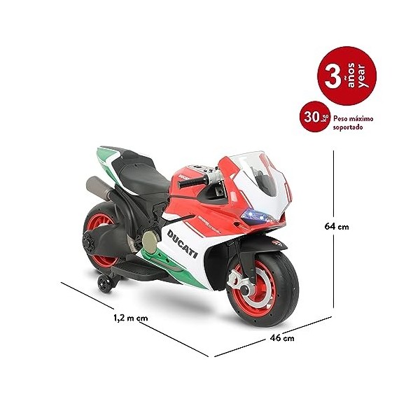 FEBER - Ducati 2138, moto enfant à batterie 12 volts, avec lumières et sons de démarrage et klaxon, véhicule de sport sans da