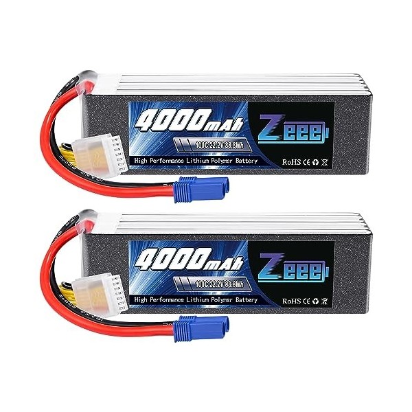 Zeee 6S Lipo Batterie 4000mAh 22.2V 100C RC Batterie avec Prise EC5 pour Voiture RC Camion RC Voiture Bateau Hélicoptère Cami