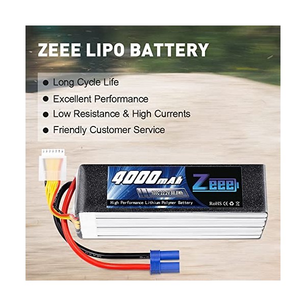 Zeee 6S Lipo Batterie 4000mAh 22.2V 100C RC Batterie avec Prise EC5 pour Voiture RC Camion RC Voiture Bateau Hélicoptère Cami