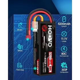 HOOVO Lot de 2 Batteries Lipo 3S 11,1 V 5200 mAh 80 C avec Prise Deans T Plug RC pour Voiture, Camion, hélicoptère, Avion, Ro