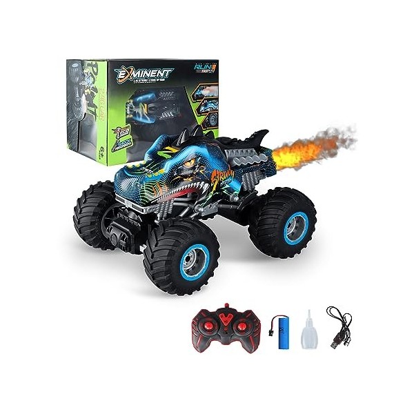 RC Monster Truck, Voiture RC Tout Terrain 2,4 Ghz, RC Monster Car Spray RC Truck Toys avec 2 Piles pour Enfants Garçons 4-7 A