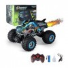 RC Monster Truck, Voiture RC Tout Terrain 2,4 Ghz, RC Monster Car Spray RC Truck Toys avec 2 Piles pour Enfants Garçons 4-7 A