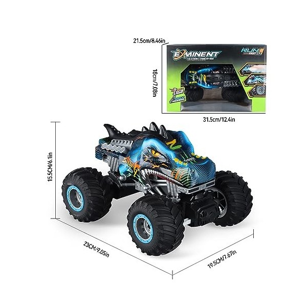 RC Monster Truck, Voiture RC Tout Terrain 2,4 Ghz, RC Monster Car Spray RC Truck Toys avec 2 Piles pour Enfants Garçons 4-7 A